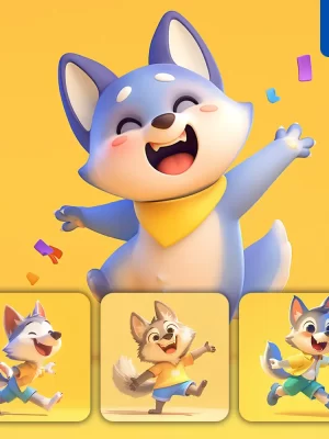 Midjourney Prompt Wolf Cute Happy 3d Character Design Cartoon