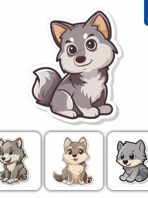 Midjourney Prompt Wolf Logo Vector Sticker Cute Line Cartoon