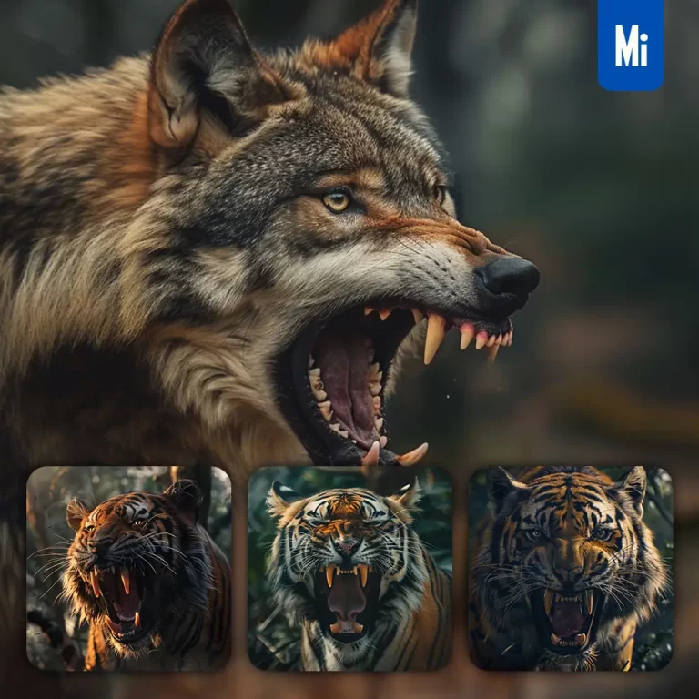 midjourney prompt wolf roar teeth angry dangerous photography