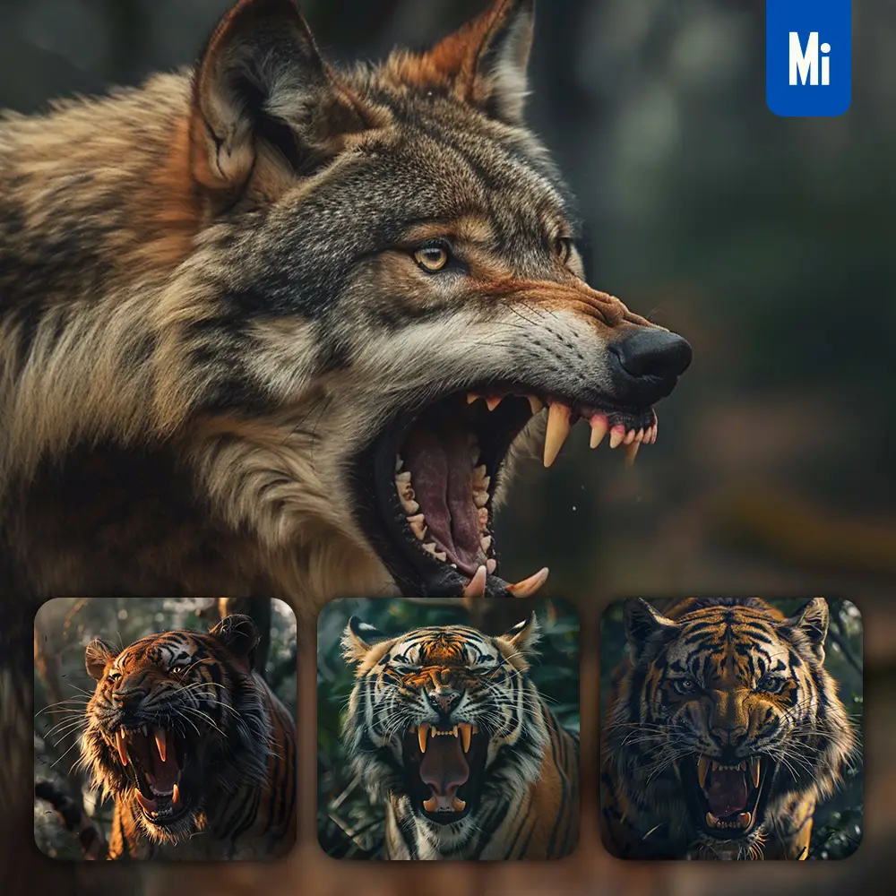 Midjourney Prompt Wolf Roar Teeth Angry Dangerous Photography