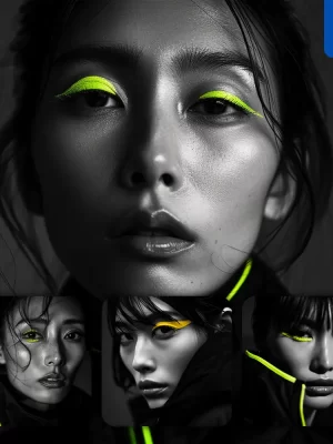 Midjourney Prompt Woman Face Yellow Portrait Black And White Photography