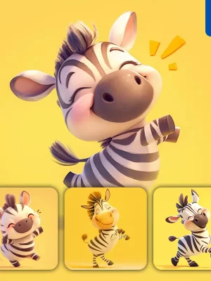 Midjourney Prompt Zebra Cute Happy 3d Character Design Cartoon