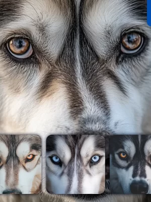 Midjourney Prompt Alaskan Malamute Dog Eyes Head Straight Face Detailed Close Up Photography