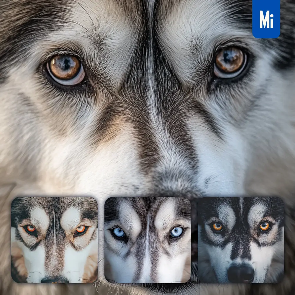 Midjourney Prompt Alaskan Malamute Dog Eyes Head Straight Face Detailed Close Up Photography