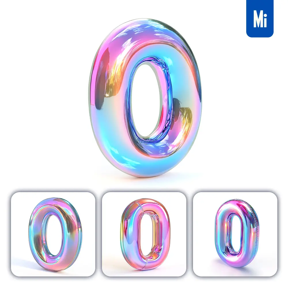midjourney prompt 0 number 3D pastel hologram holographic colorful icon model