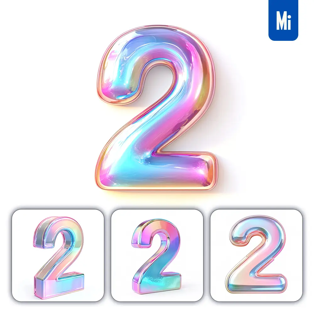 Midjourney Prompt 2 Number 3d Pastel Hologram Holographic Colorful Icon Model