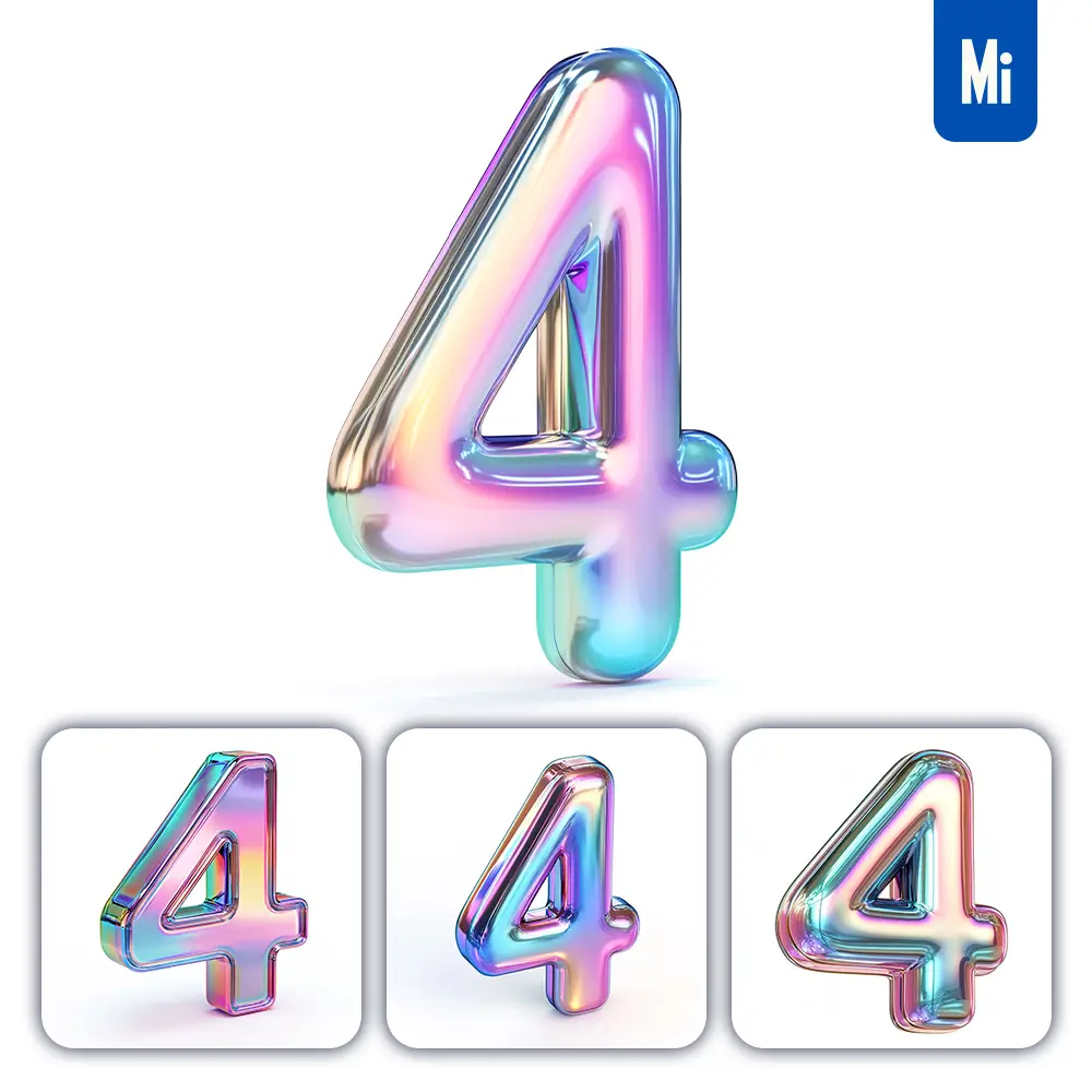 Midjourney Prompt 4 Number 3d Pastel Hologram Holographic Colorful Icon Model