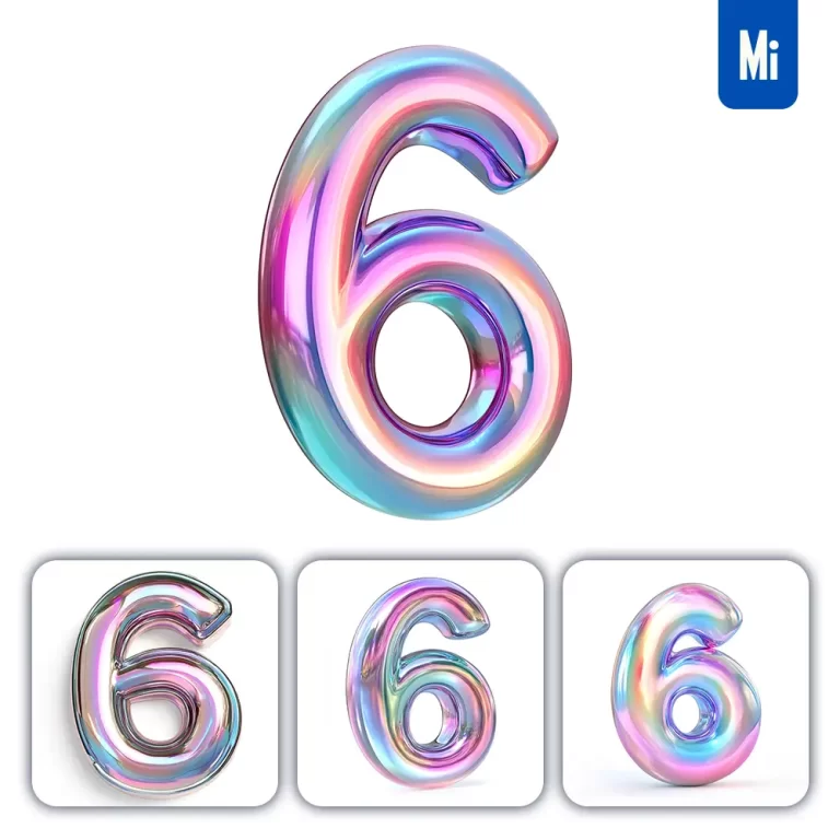 midjourney prompt 6 number 3D pastel hologram holographic colorful icon model