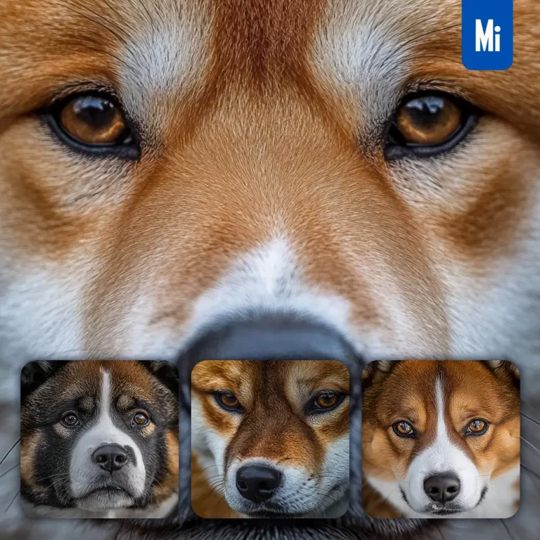 midjourney prompt Akita dog eyes head straight face detailed close up photography