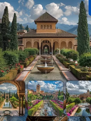 Midjourney Prompt Alhambra Hill Palace Garden Courtyard Pool Landscape Photography