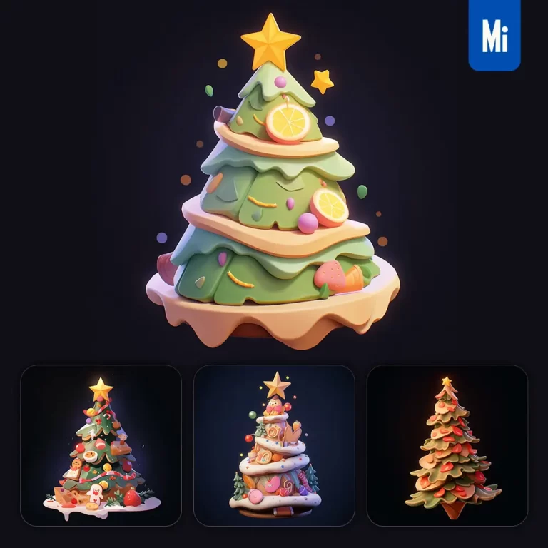 midjourney prompt Christmas tree icon design UI 3D rendering