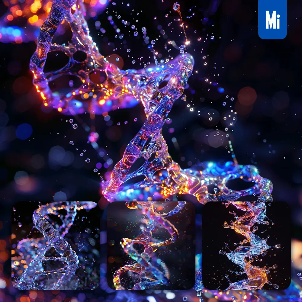 midjourney prompt DNA water gene colorful 3D photography