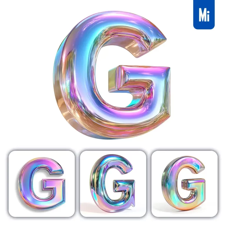 midjourney prompt G letter 3D pastel hologram holographic colorful icon model