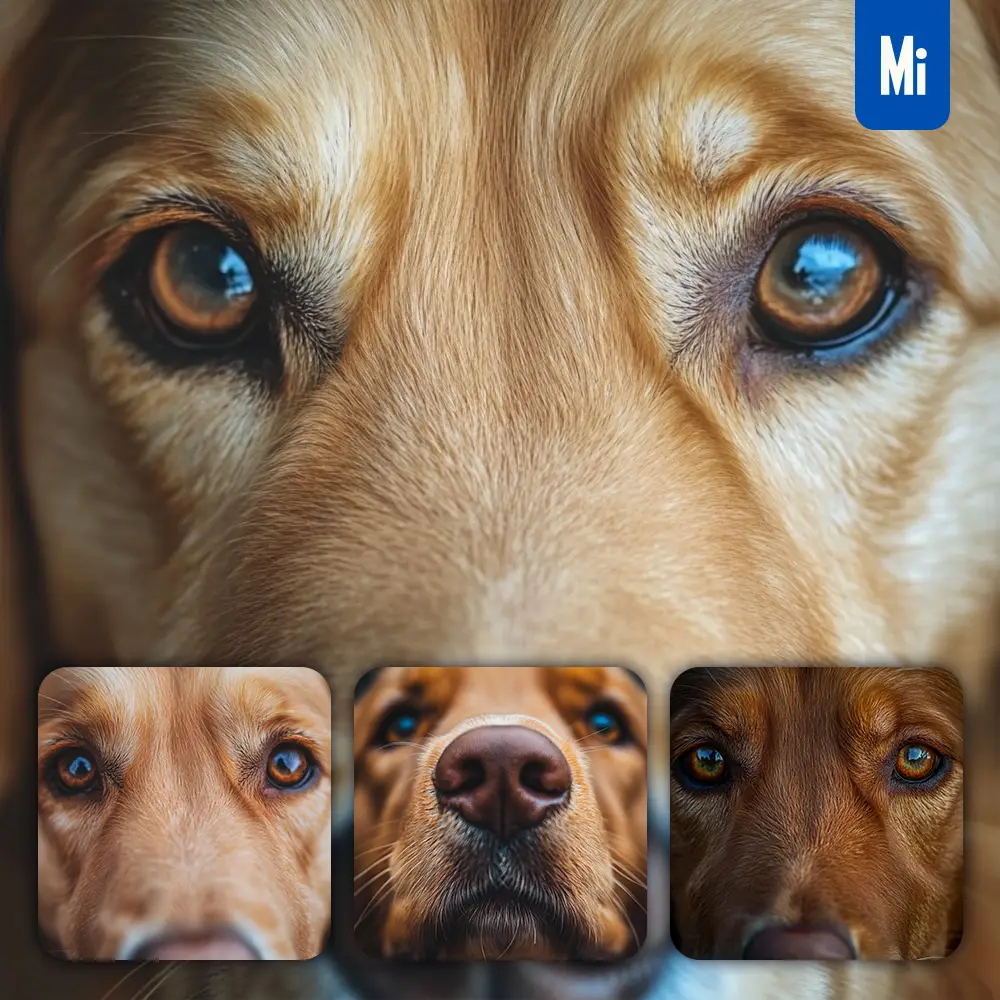 midjourney prompt Golden Retriever dog eyes head straight face detailed close up photography