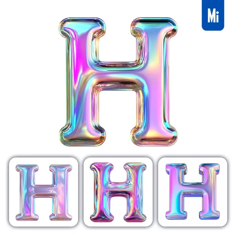 midjourney prompt H letter 3D pastel hologram holographic colorful icon model