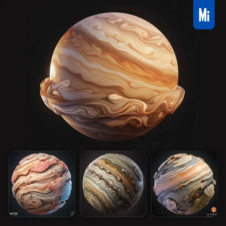 midjourney prompt Jupiter icon design UI 3D rendering game planet