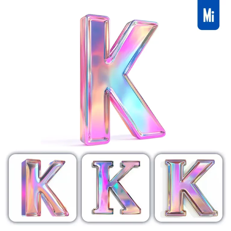 midjourney prompt K letter 3D pastel hologram holographic colorful icon model
