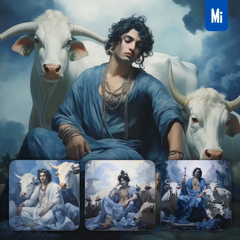 midjourney prompt Krishna cattle Hinduism Indian art oil painting