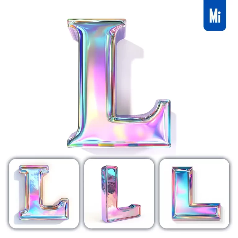 midjourney prompt L letter 3D pastel hologram holographic colorful icon model