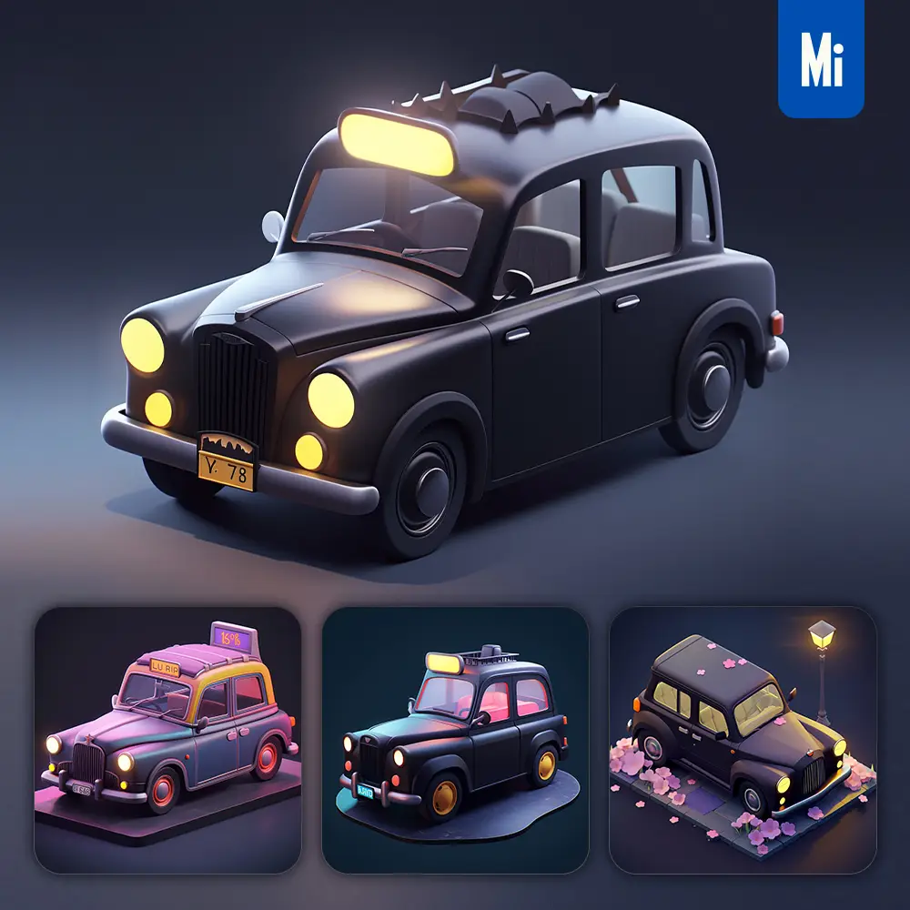 midjourney prompt London taxi icon design UI 3D rendering