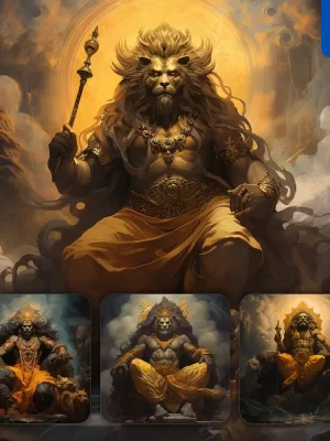 Midjourney Prompt Lord Narasimha Lord Vishnu Lion Indian Hinduism Art Oil Painting