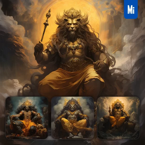 Midjourney Prompt Lord Narasimha Lord Vishnu Lion Indian Hinduism Art Oil Painting