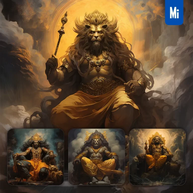 midjourney prompt Lord Narasimha Lord vishnu lion Indian Hinduism art oil painting