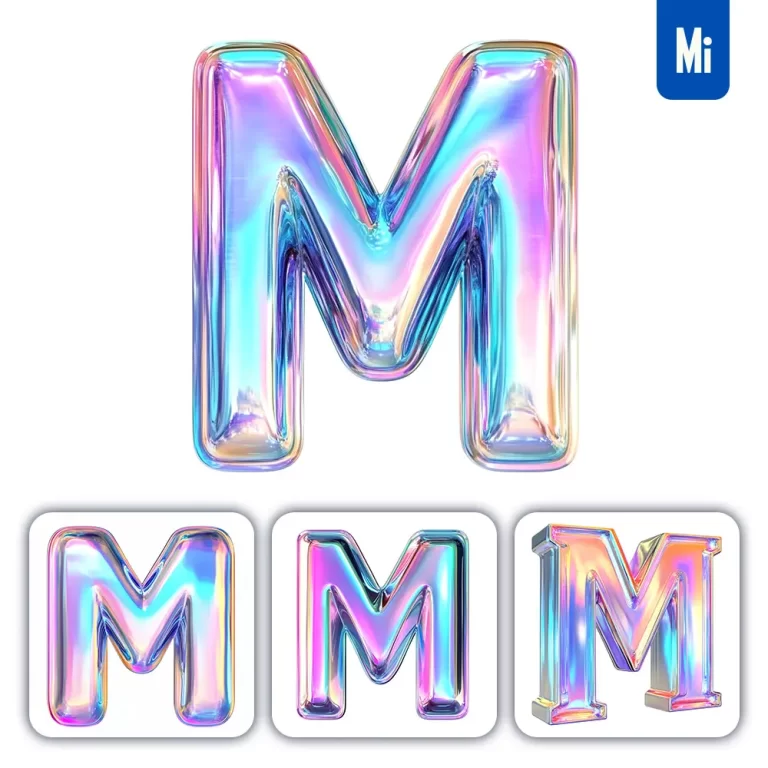 midjourney prompt M letter 3D pastel hologram holographic colorful icon model