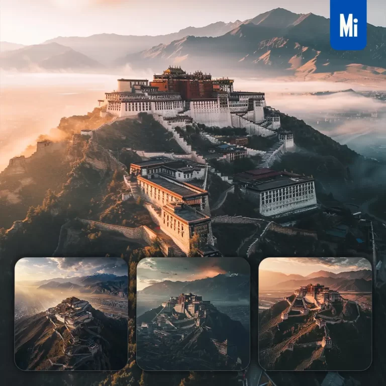 midjourney prompt Potala Palace Lhasa hilltop mountain peak landscape photography