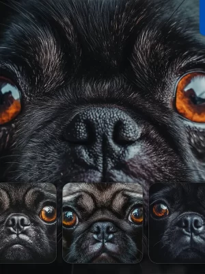 Midjourney Prompt Pug Dog Eyes Head Straight Face Detailed Close Up Photography
