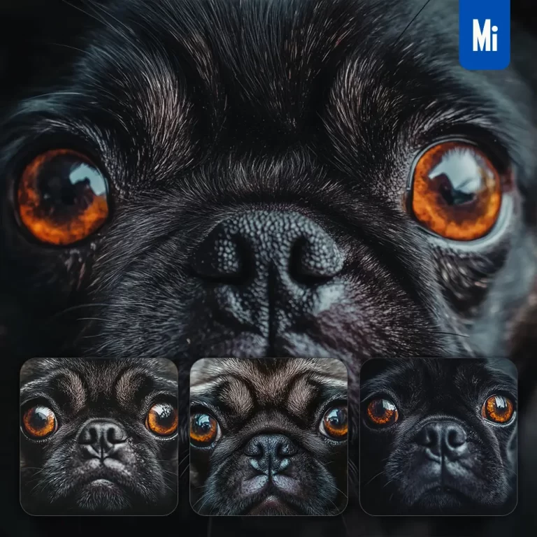midjourney prompt Pug dog eyes head straight face detailed close up photography