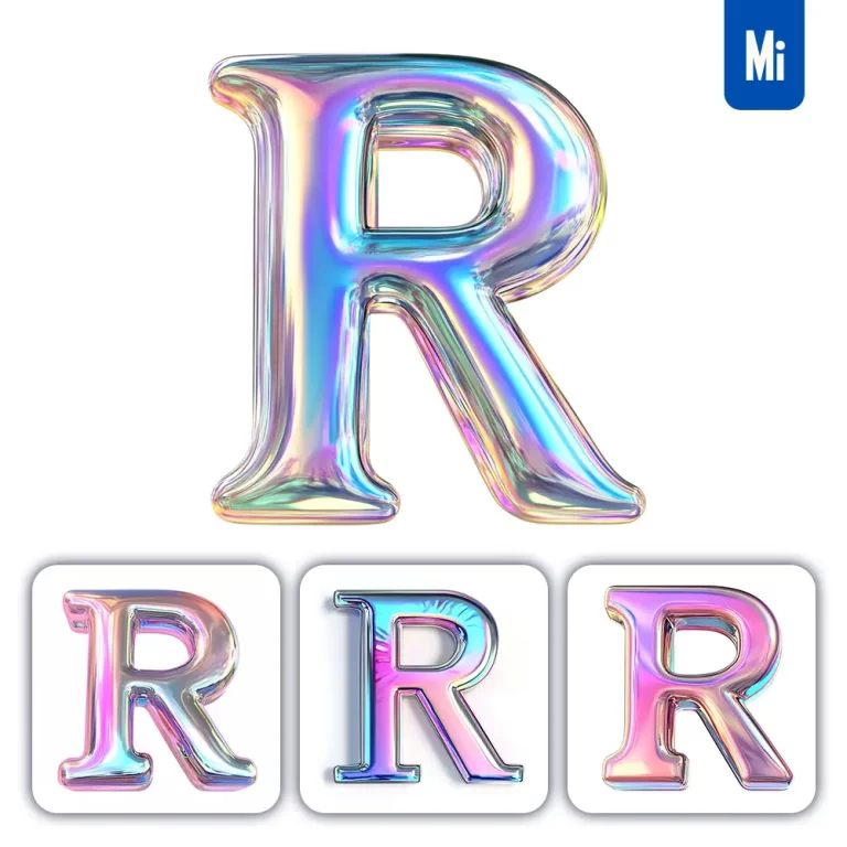midjourney prompt R letter 3D pastel hologram holographic colorful icon model