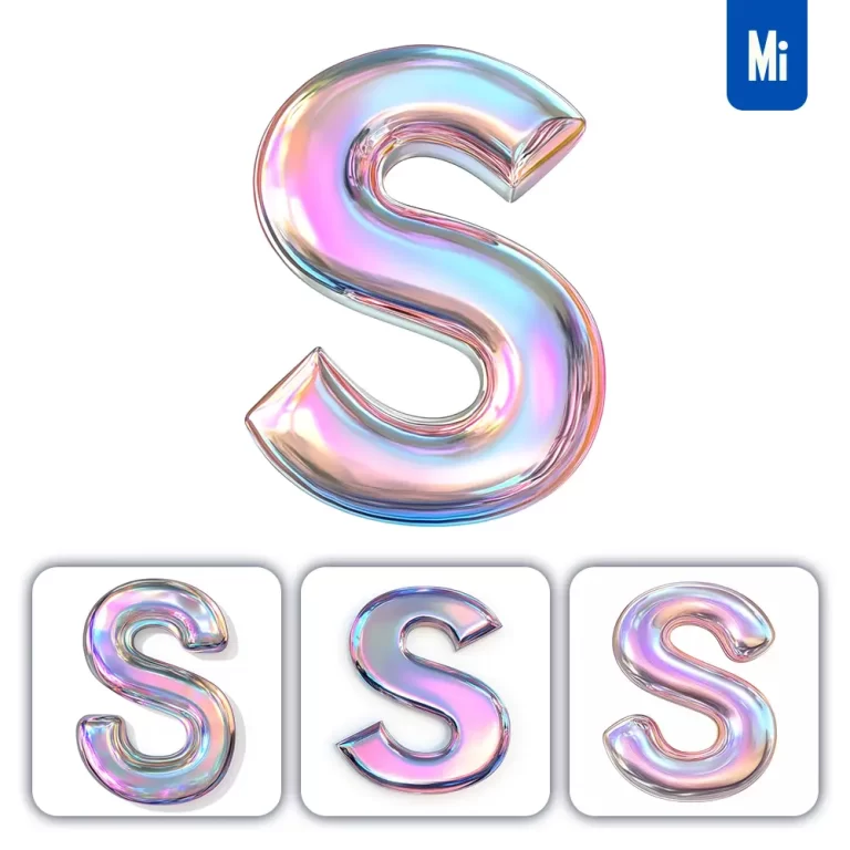 midjourney prompt S letter 3D pastel hologram holographic colorful icon model