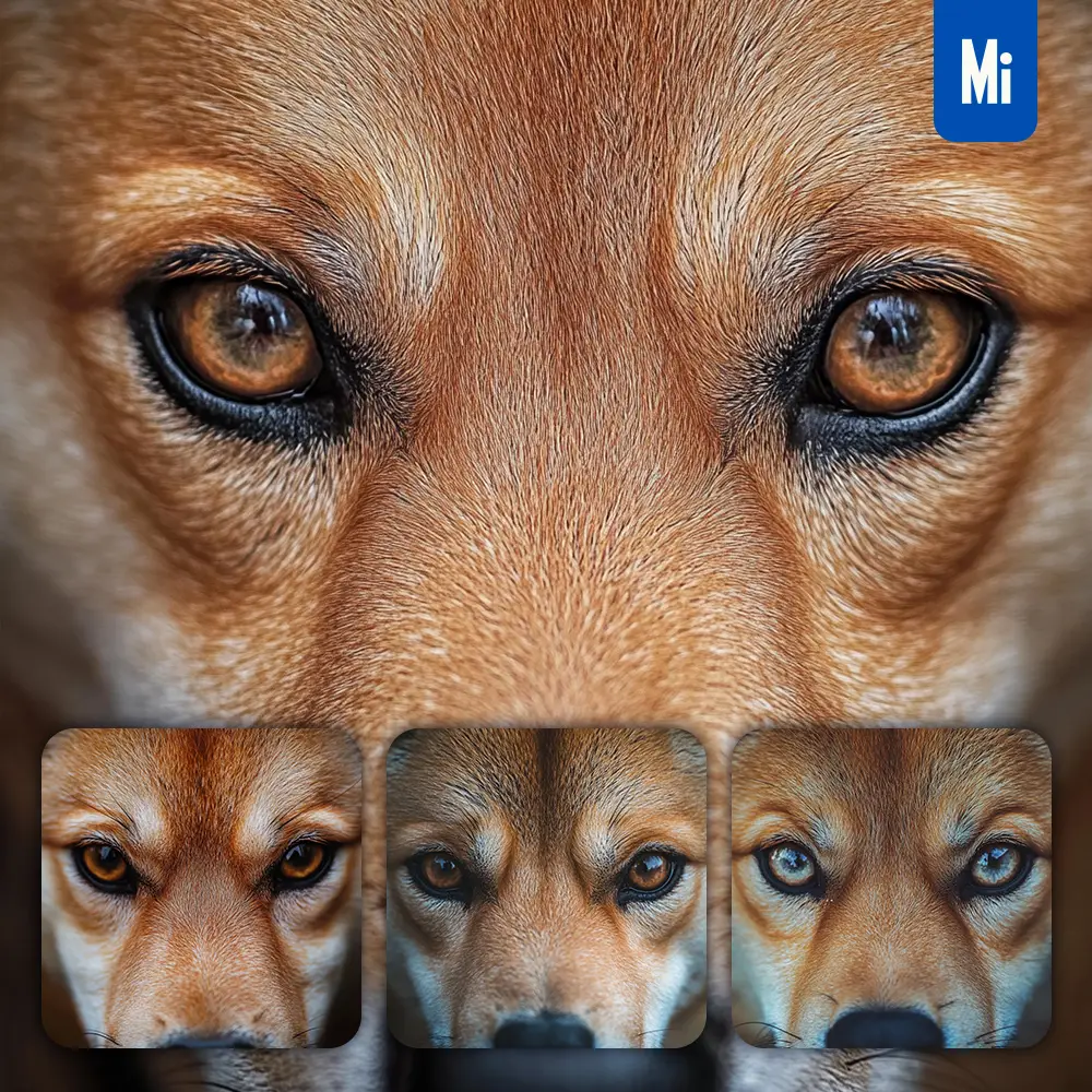 midjourney prompt Shiba Inu dog eyes head straight face detailed close up photography