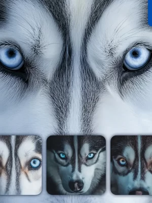 Midjourney Prompt Siberian Husky Dog Eyes Head Straight Face Detailed Close Up Photography