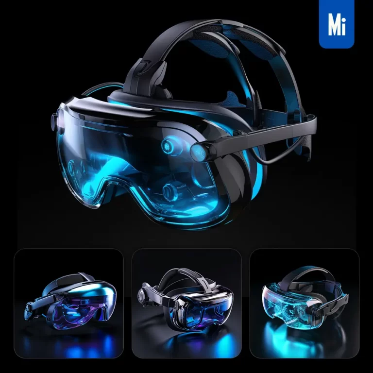 midjourney prompt VR headset glasses conceptual design azure product 3D transparent