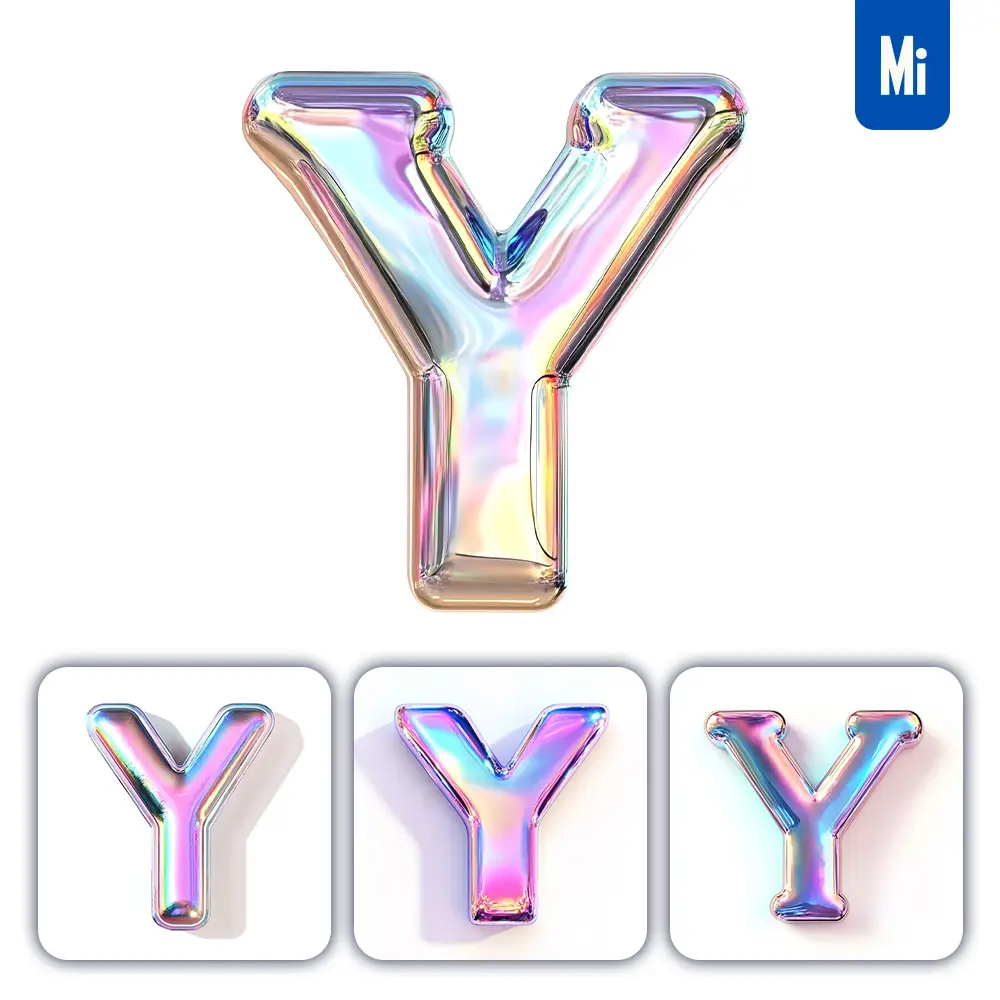 midjourney prompt Y letter 3D pastel hologram holographic colorful icon model