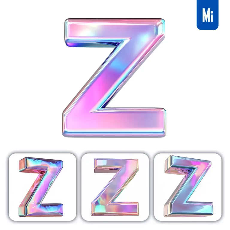 midjourney prompt Z letter 3D pastel hologram holographic colorful icon model