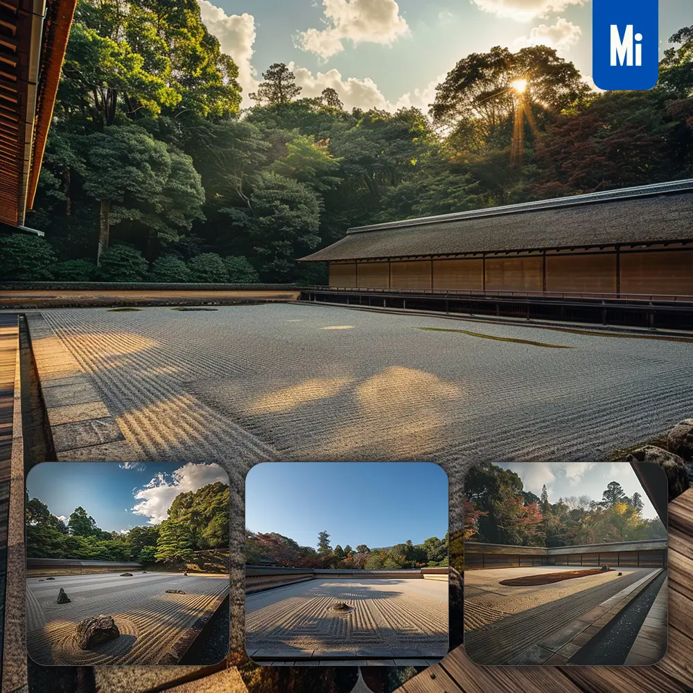 Midjourney Prompt Zen Rock Stone Garden Minimalist Kyoto Courtyard Wall Japanese Landscape Photography