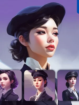 Midjourney Prompt Airline Stewardess Uniform Girl Lady Woman Portrait Oil Painting Illustration