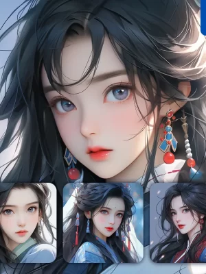 Midjourney Prompt Ancient Head Beautiful Woman Girl Lady Face Colorful Portrait Animation Cartoon