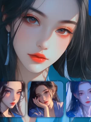 Midjourney Prompt Ancient Head Blue Beautiful Woman Girl Lady Face Colorful Portrait Animation Cartoon