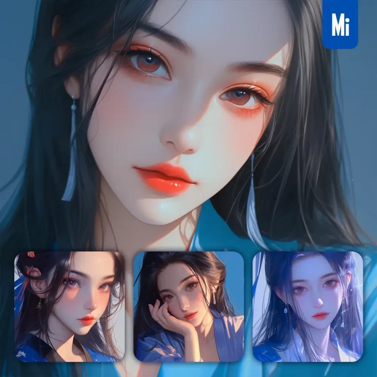 midjourney prompt ancient head blue beautiful woman girl lady face colorful portrait animation cartoon