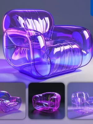 Midjourney Prompt Armchair Sofa Transparent Inflatable Furniture Purple Design Product Design 3d Concept