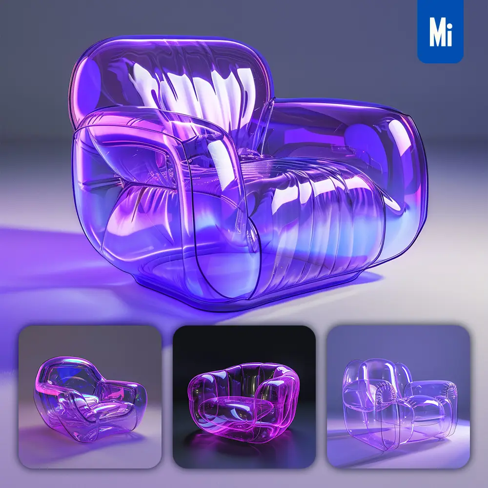 Midjourney Prompt Armchair Sofa Transparent Inflatable Furniture Purple Design Product Design 3d Concept
