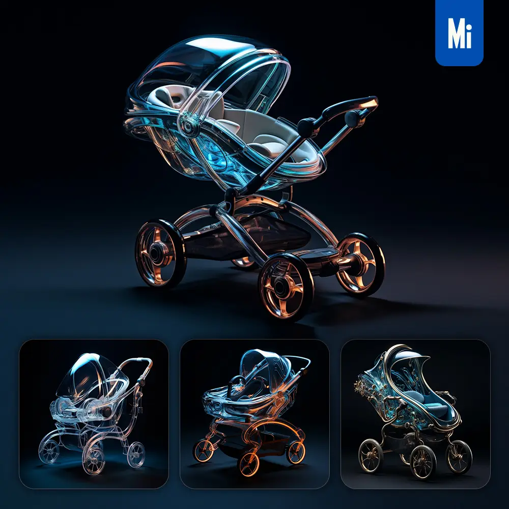 Midjourney Prompt Baby Carriage Conceptual Design Azure Product 3d Transparent