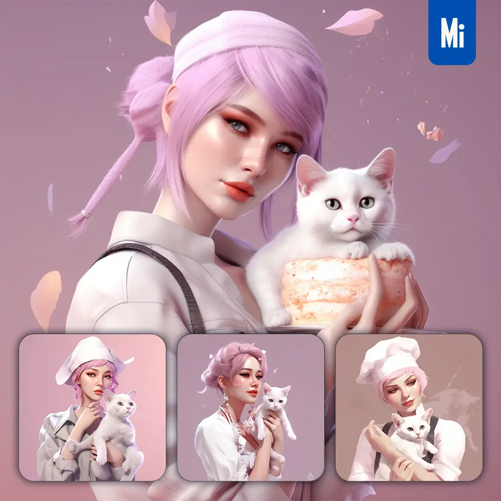 Midjourney Prompt Baker Cat Girl Woman Lady Portrait Oil Painting Illustration