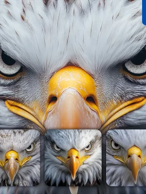 Midjourney Prompt Bald Eagle Eyes Head Straight Face Detailed Close Up Photography