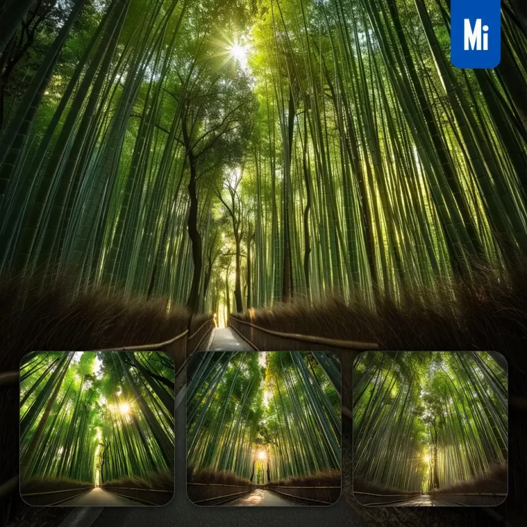 midjourney prompt bamboo grove sunlight road way green landscape photography