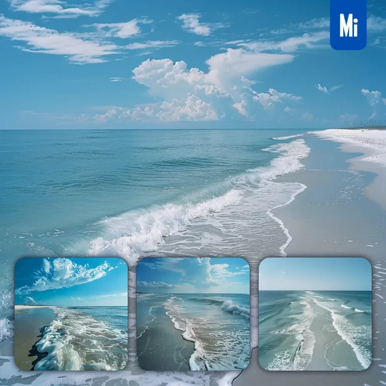 midjourney prompt beach blue water sandy wave shore landscape photography